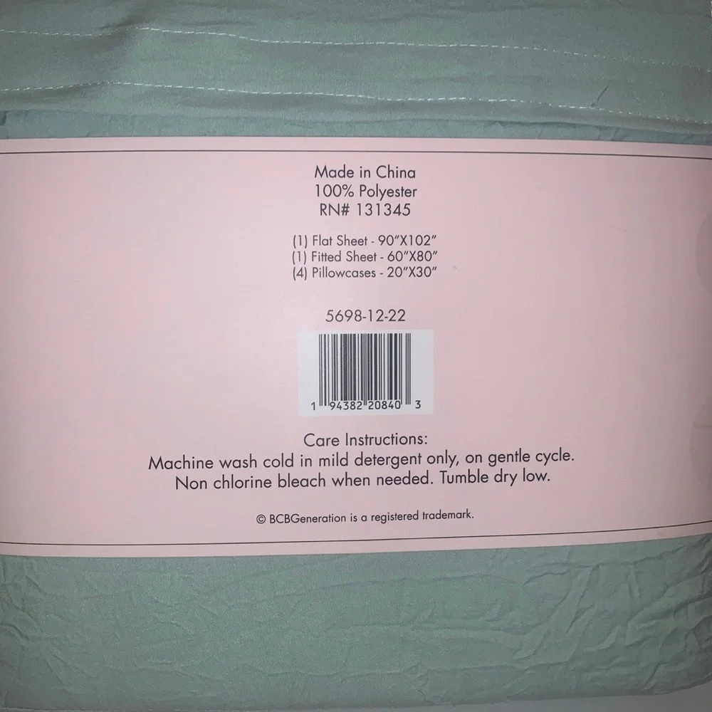 BCBGeneration Mint Green Queen Sheet Set